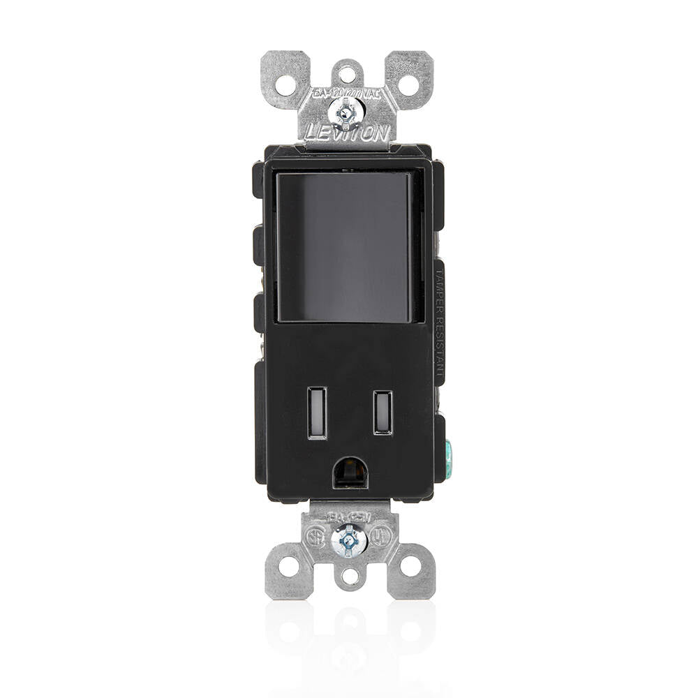 Interruptor/receptor combinado Decora de Leviton, color negro (5625-E)