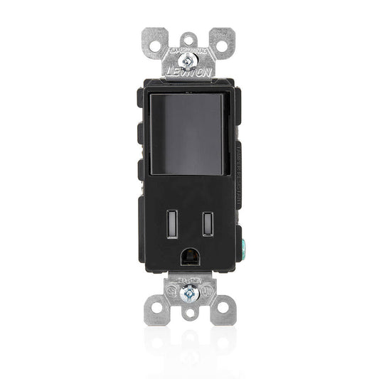 Interruptor/receptor combinado Decora de Leviton, color negro (5625-E)