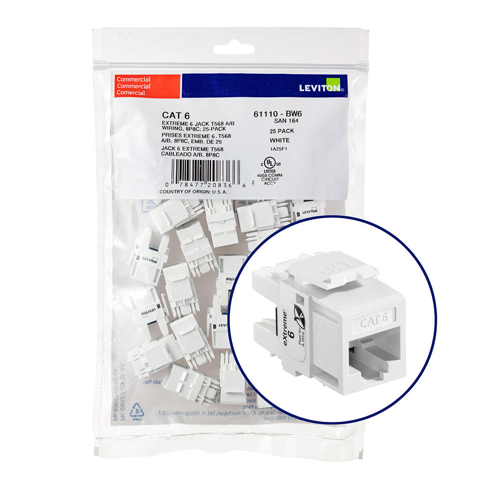 Leviton Quickport CAT6 White 25 PACK (61110-BW6)