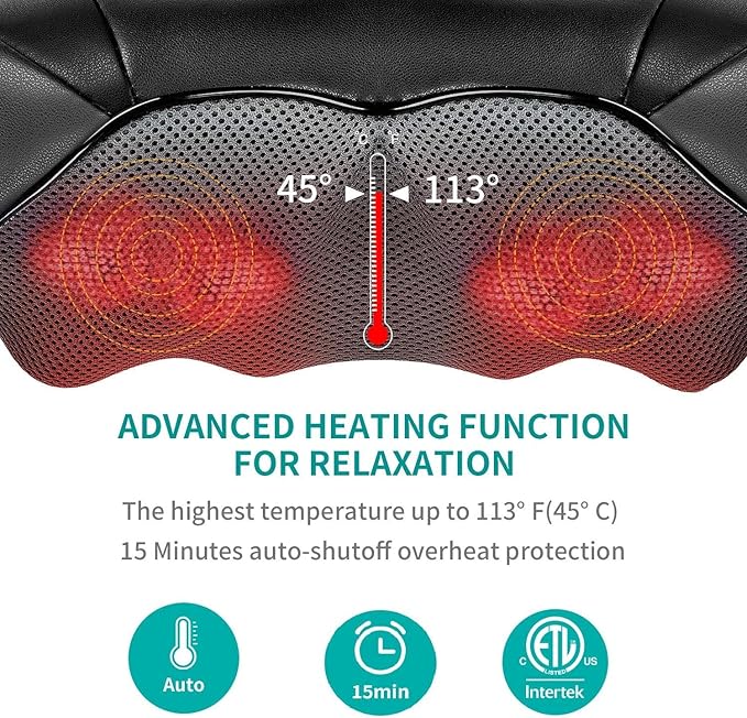 Coussin de massage Shiatsu pour le dos, sans fil, à pétrissage profond et chauffant