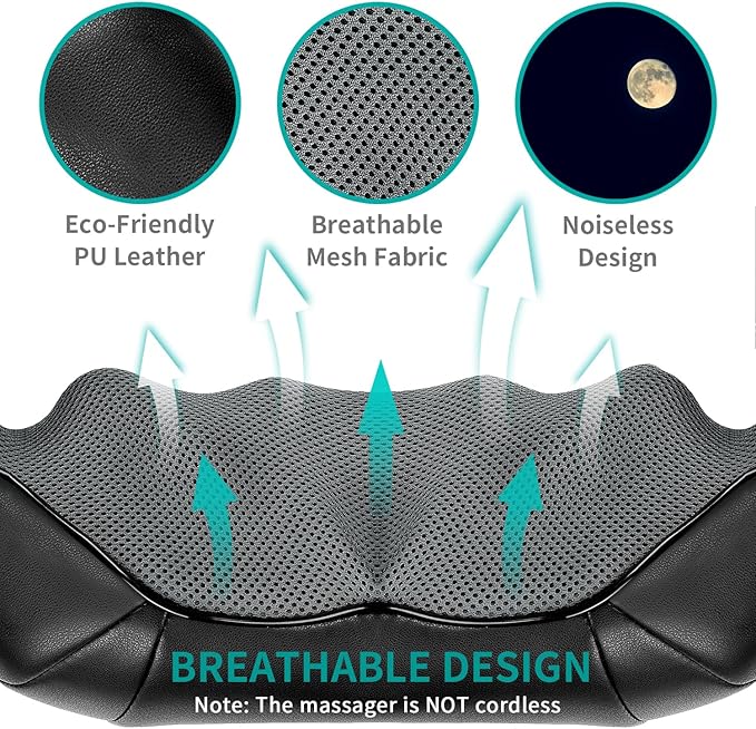 Coussin de massage Shiatsu pour le dos, sans fil, à pétrissage profond et chauffant