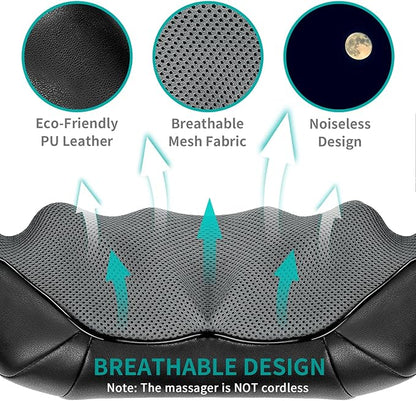 Coussin de massage Shiatsu pour le dos, sans fil, à pétrissage profond et chauffant
