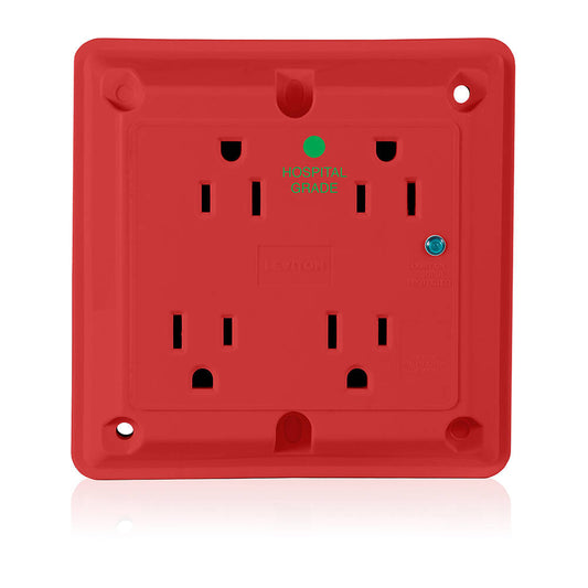 Leviton - Tomacorriente cuádruplex 4 en 1 con protección contra sobretensiones, 15 A, 125 V, color rojo (8480-R)