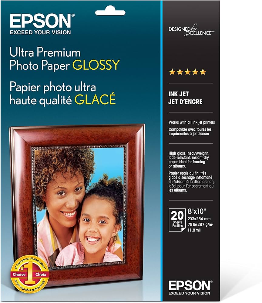 PAPIER PHOTO GLOSSY PREMIUM ULTRA 20 FEUILLES 8 10 PO POUR IMPRIMANTE AIO
