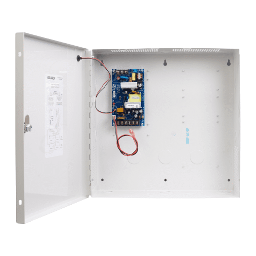 Fuente de alimentación conmutada Securitron en armario, 12/24 V CC, 1 A, cargador de batería, 1 salida (AQD1)
