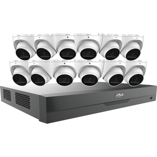 Dahua HDCVI Kit 16CH 4K Analytics+ Pentabrid DVR 4TB 12x5MP Mini Eyeball Cameras (C865E124A)