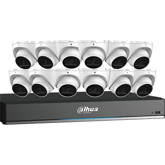 Dahua HDCVI Kit 16CH 4K ProAnalytics+ Pent DVR 4TB,12x 4K WDR Mini Eyeball Cams (C868E124A)