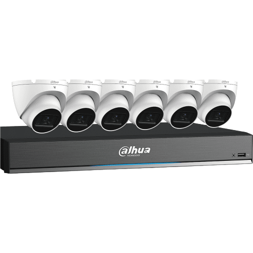 Kit Dahua HDCVI de 8 canales 4K Pro Analytics+ Pent DVR de 4 TB, 6 minicámaras Eyeball 4K WDR (C888E64A)