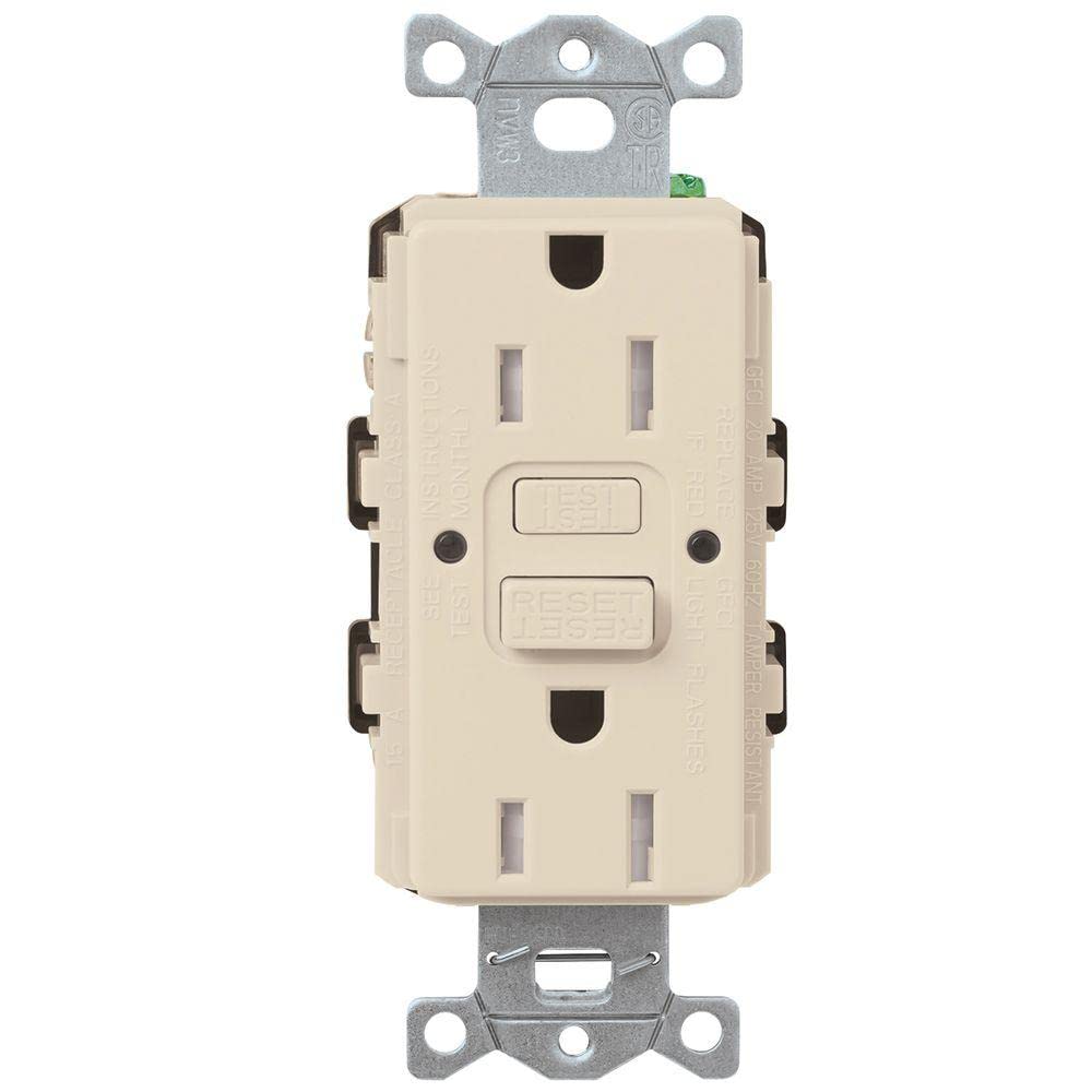 Lutron Claro 15A GFCI Tamper Res. Self Testing Receptacle, Light Almond (CAR-15-GFST-LA)