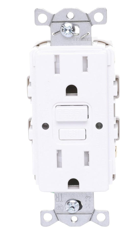 Receptáculo de autoprueba Lutron Claro 15A GFCI con protección contra manipulaciones, blanco (CAR-15-GFST-WH)