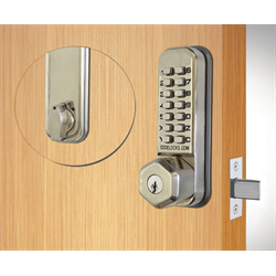Codelocks Tubular Deadbolt with Key Override, Stainless Steel, 2 3/8" (CL210K)
