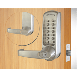 Codelocks Heavy Duty Tubular Lever Latchbolt, Quick Code, Brushed Steel, 2 3/8" (CL610)