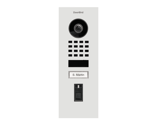 Videoportero IP Doorbird con huella dactilar 50, montaje en superficie, recubrimiento en polvo RAL 9016 (D1101FV-RAL9016)
