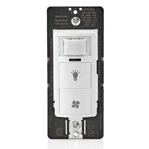 Capteur d'humidité/contrôle de ventilateur mural combiné Leviton Decora avec interrupteur (DHD05-1LW)