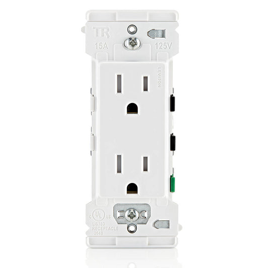 Receptáculo dúplex Leviton Decora Edge de 15 A con protección contra manipulaciones, blanco (E5325-W)