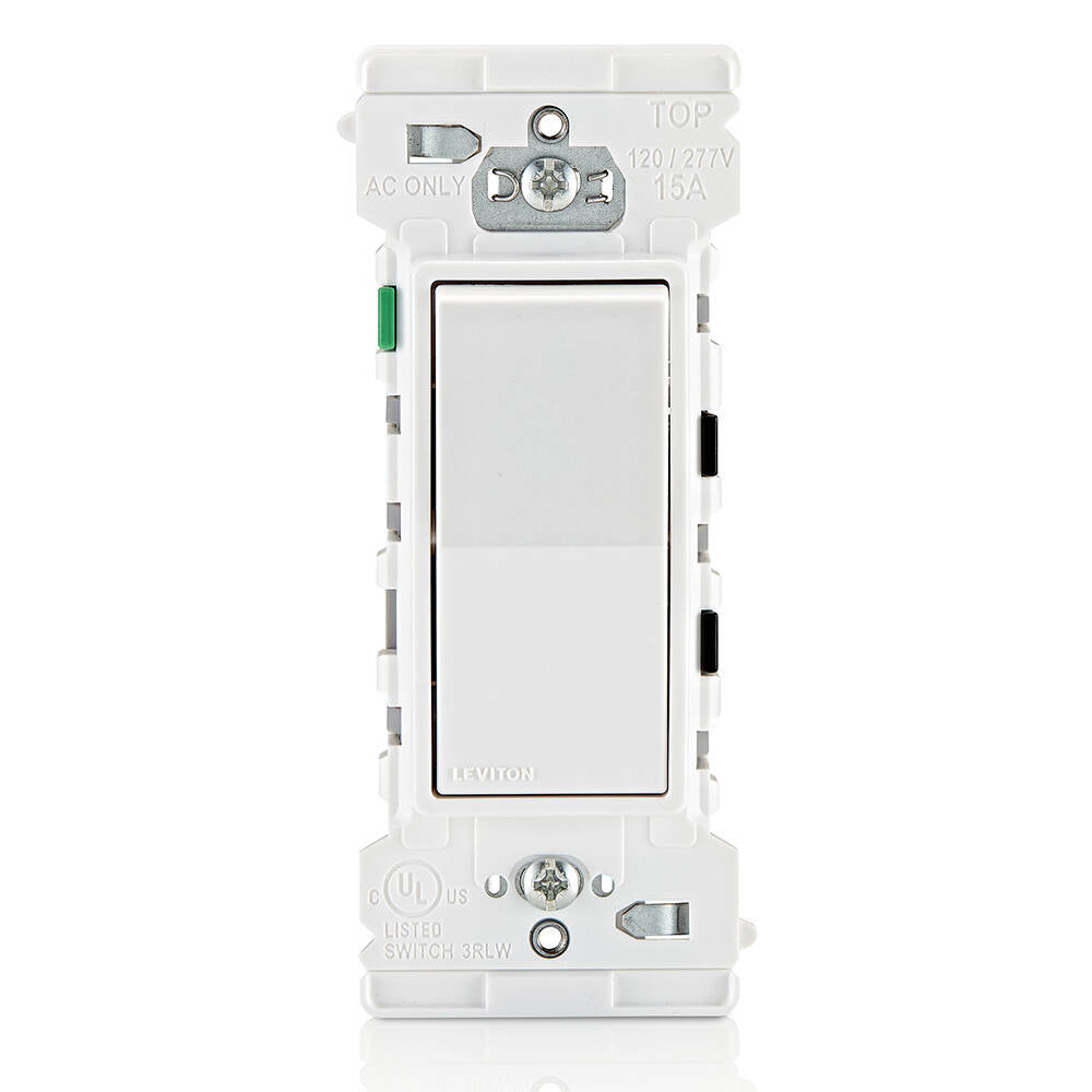 Interruptor basculante unipolar Leviton Decora Edge de 15 A, blanco (E5601)