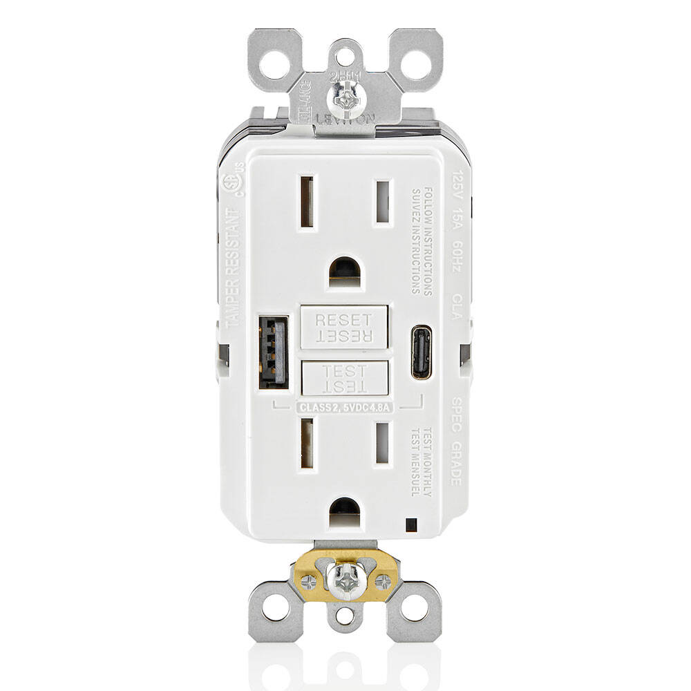 Leviton SmartlockPro 15A, autoprueba, GFCI, combinación, 24 W (4,8 A), tipo A/C, USB (GUAC1-W)
