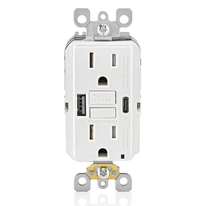 Leviton SmartlockPro 15A, autoprueba, GFCI, combinación, 24 W (4,8 A), tipo A/C, USB (GUAC1-W)