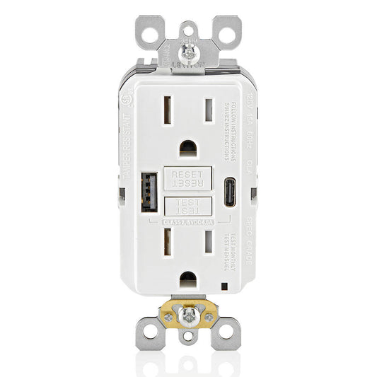 Leviton SmartlockPro 15A, autoprueba, GFCI, combinación, 24 W (4,8 A), tipo A/C, USB (GUAC1-W)