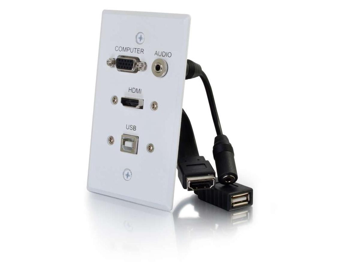 C2G Single Gang WP HDMI VGA USB 3,5 mm - Blanc