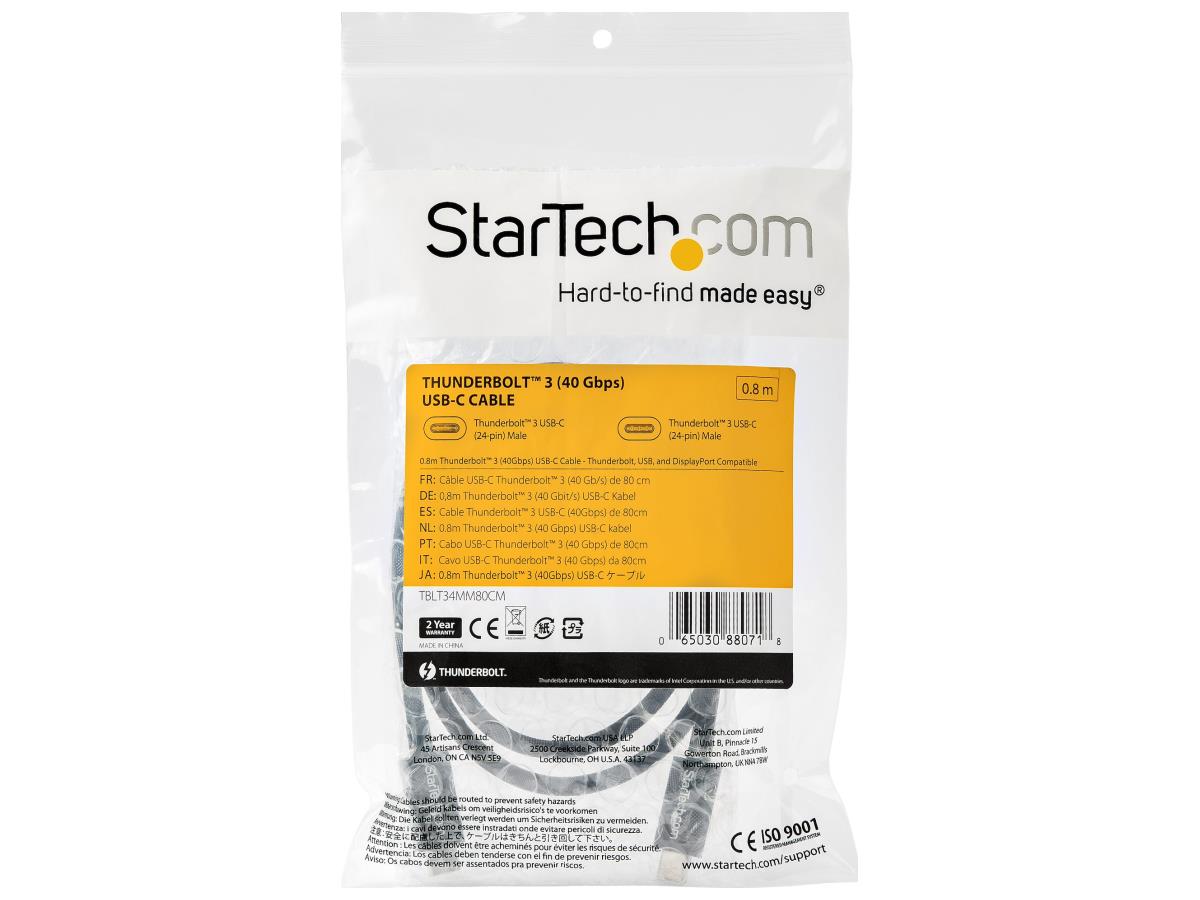 Câble Thunderbolt 3 StarTech.com de 80 cm, 40 Gbit/s, 100 W PD, 4K