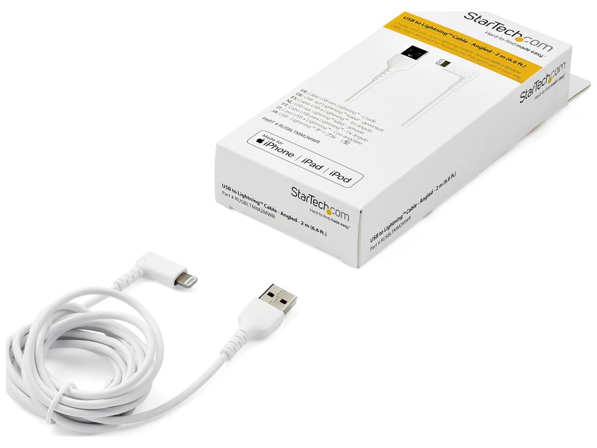 Startech.Com 6Ft (2M) Durable Usb A To Lightning Cable, White 90°