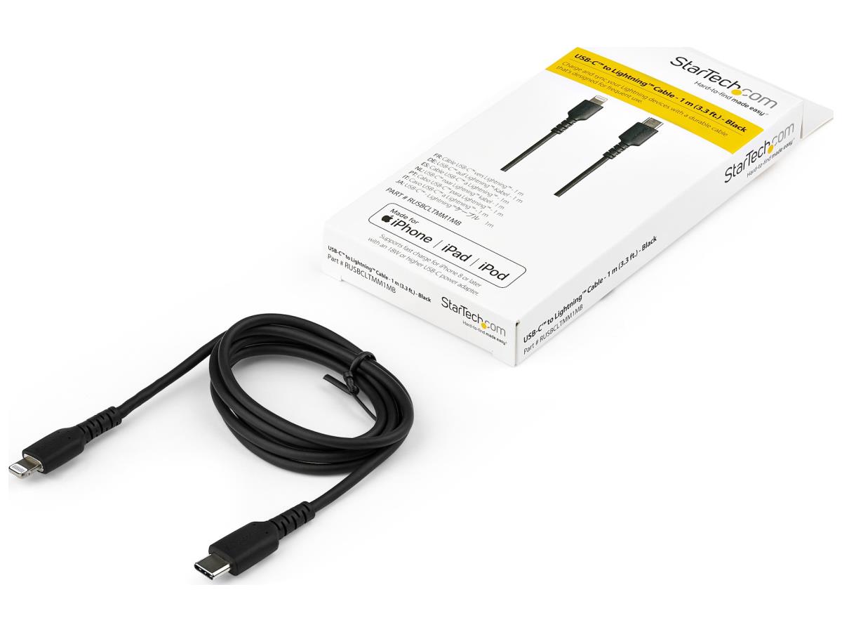 Câble USB-C vers Lightning noir durable Startech.Com de 1 m (3 pi), robuste