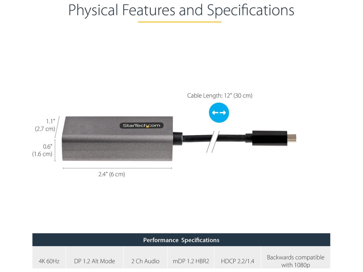 Adaptateur Startech.Com USB-C vers Mini DisplayPort, 4K 60 Hz, USB-C vers M