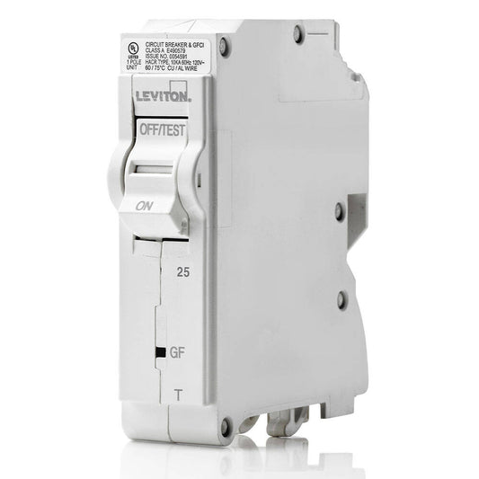 Disyuntor derivado Leviton de 25 A, unipolar, GFCI térmico (LB125-GFT)