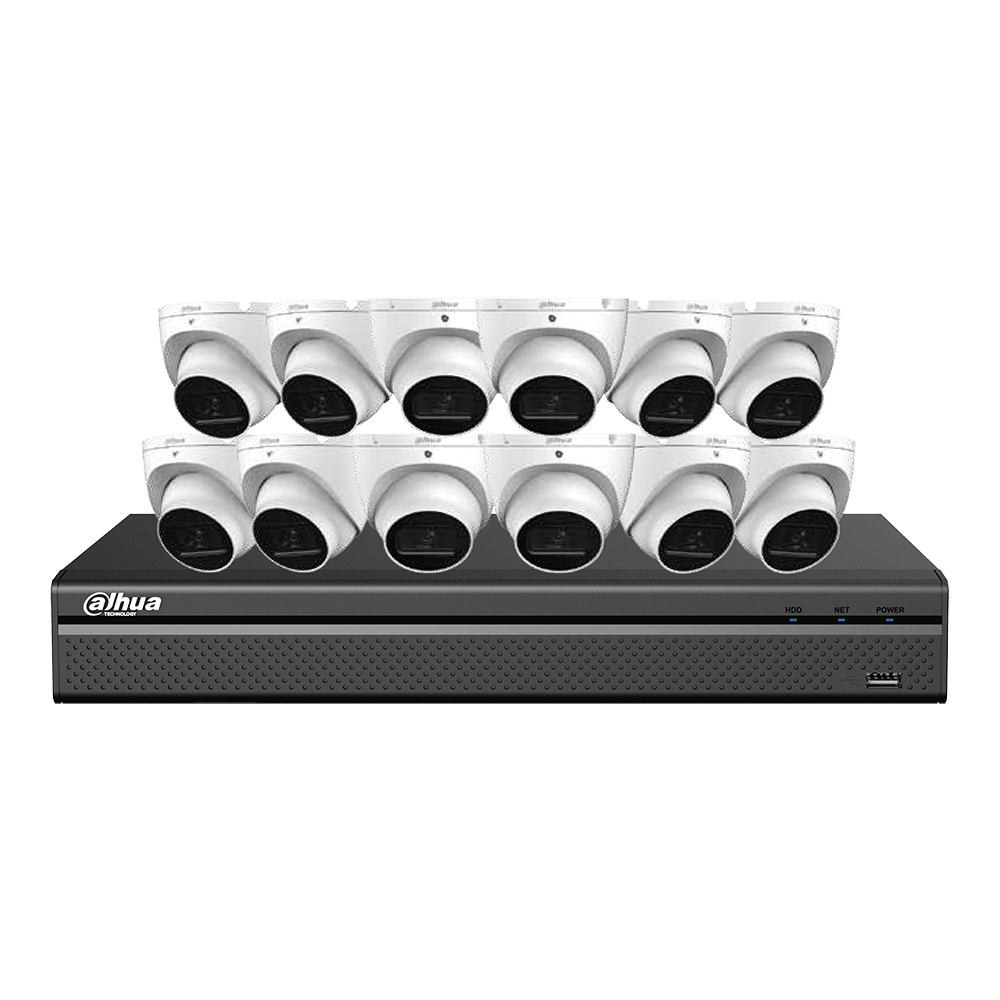 Dahua E-VU IP Kit 16-CH NVR 4TB, 12 x 8MP Turret Cameras (N468L124A)