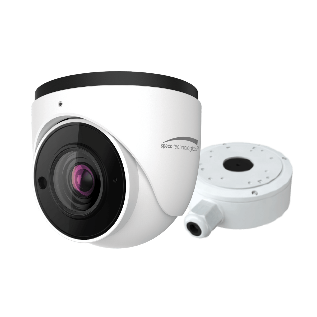 Speco 4MP H.265 AI IP Turret Camera,IR, 2.8-12mm Motorized lens, Junc Box, White (SPE-O4T7M)