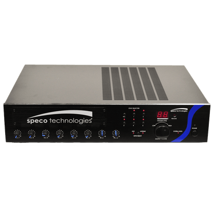 Amplificador mezclador de PA Speco de 240 W con compartimento para módulos (SPE-PBM240A)