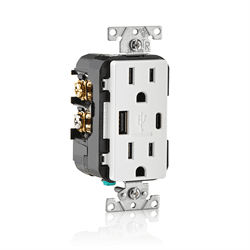 Prise de courant Leviton type A et C, chargement USB, 125 V/15 A, inviolable, blanc (T5633-W)