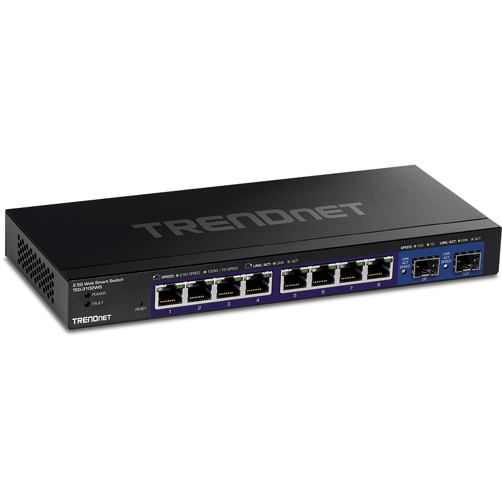 Commutateur Web intelligent TRENDnet 10 ports MultiGig 2,5 GHz, 8 ports 2,5 GHz, 2 emplacements SFP+ (TEG-3102WS)