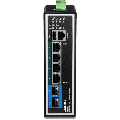 TRENDnet 6 Port Industrial Gigabit L2+ Managed PoE++ DIN-Rail Switch (TI-BG62I)