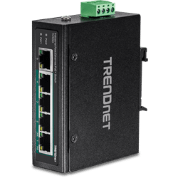 Conmutador industrial Fast Ethernet PoE+ de 5 puertos TRENDnet para carril DIN (TI-PE50)
