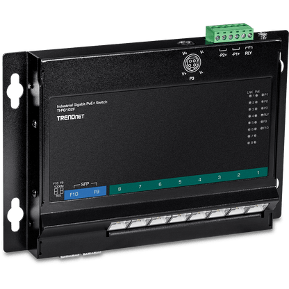 TRENDnet 10-Port Industrial Gigabit PoE+ Wall-Mount Front Access Switch (TI-PG102F)