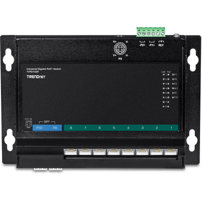 TRENDnet 10-Port Industrial Gigabit PoE+ Wall-Mount Front Access Switch (TI-PG102F)