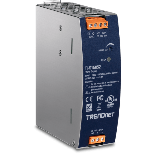 TRENDnet 150W, 52V DC, 2.89A AC to DC DIN-Rail Power Supply with PFC Function (TI-S15052)