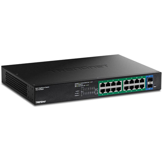 Conmutador TRENDnet EdgeSmart PoE+ de 18 puertos Gigabit, 16 Gigabit PoE+, 2 Gigabit SFP (TPE-TG182ES)