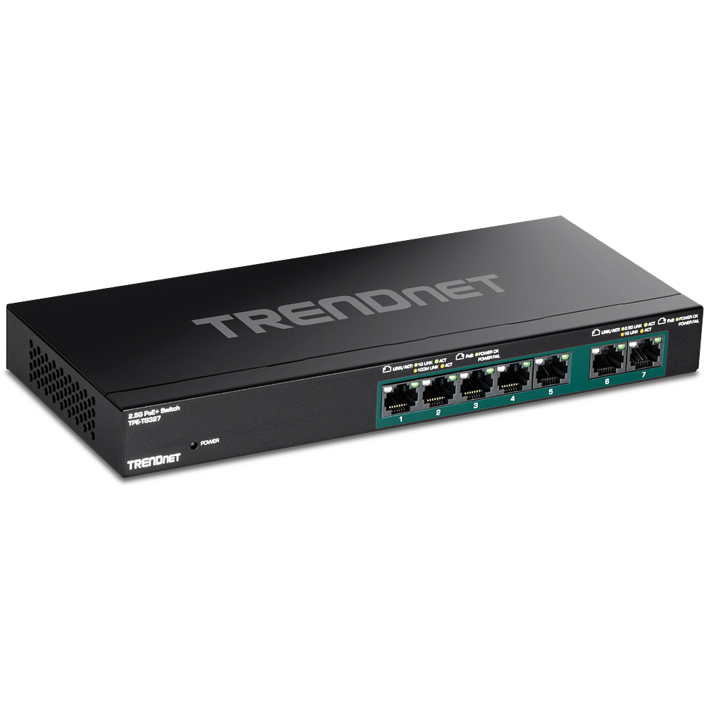 Conmutador TRENDnet PoE+ multigigabit de 7 puertos (TPE-TG327)
