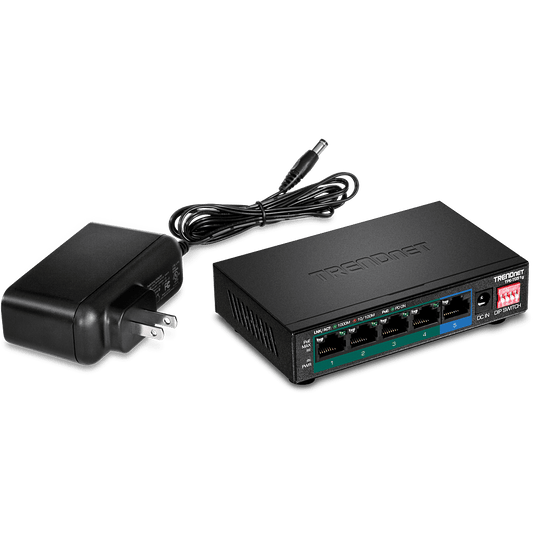Commutateur Gigabit PoE+ TRENDnet 5 ports, 4 ports PoE+, montage sur bureau/mur (TPE-TG51G)