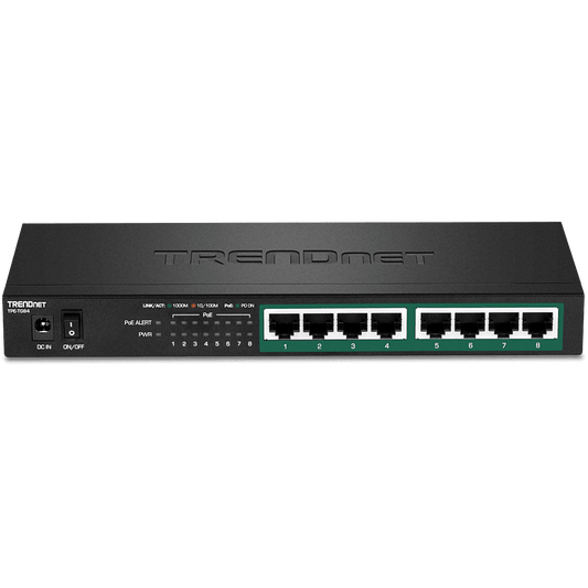 Commutateur Gigabit PoE+ TRENDnet 8 ports, sans ventilateur, montage mural ou sur étagère (TPE-TG84)