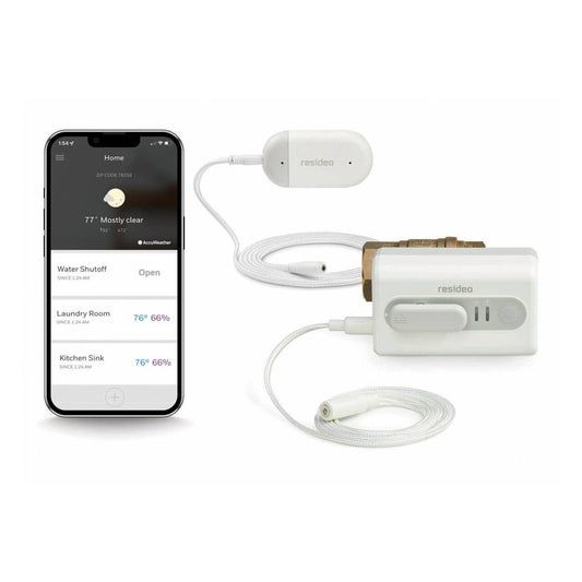 Resideo WiFi Water Shut Off Valve 1 Inch NPT + WiFi Water Leak Sensor (VWS01Y-1)